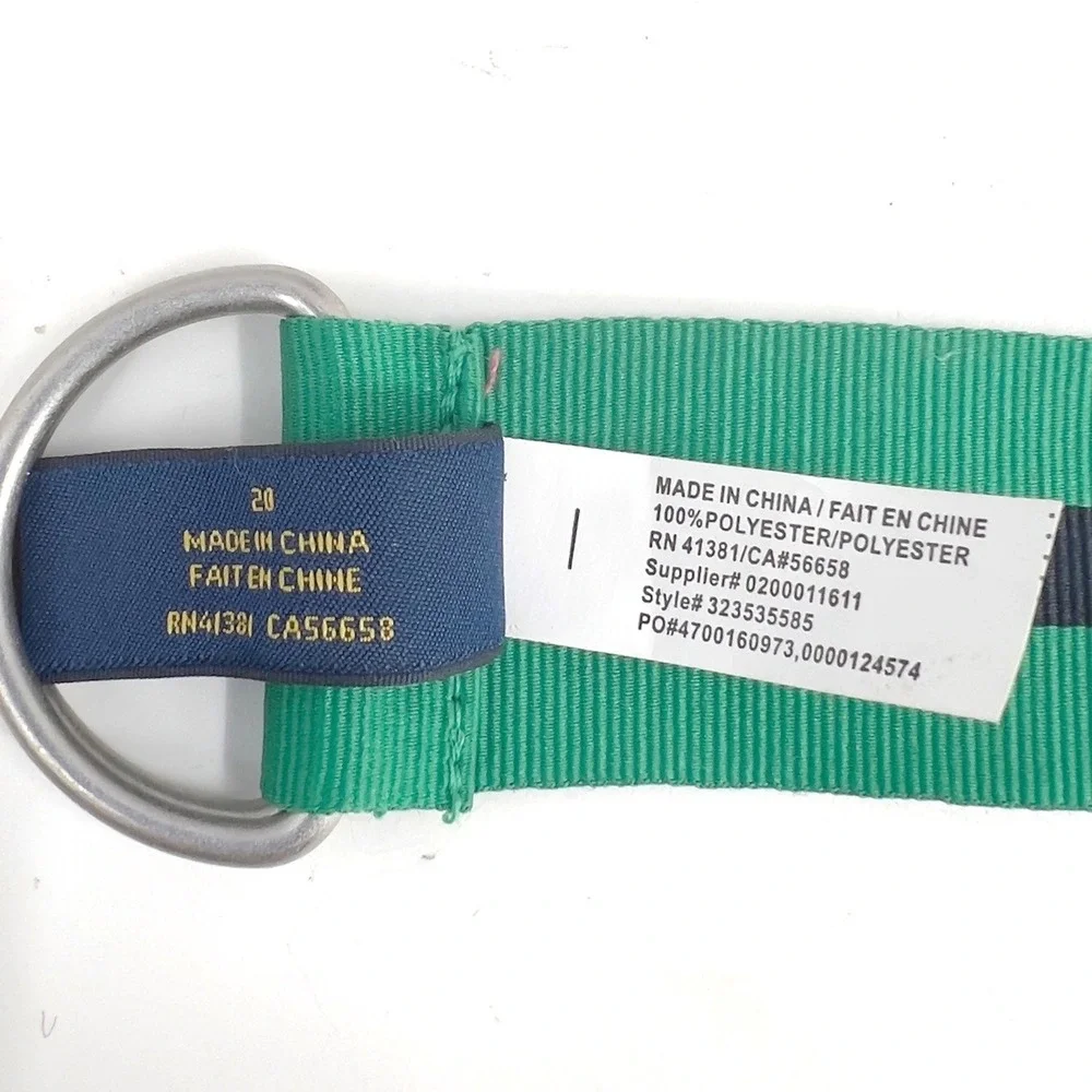 Polo Ralph Lauren D-Ring Ribbon Belt Green Navy Blue Striped 28-32